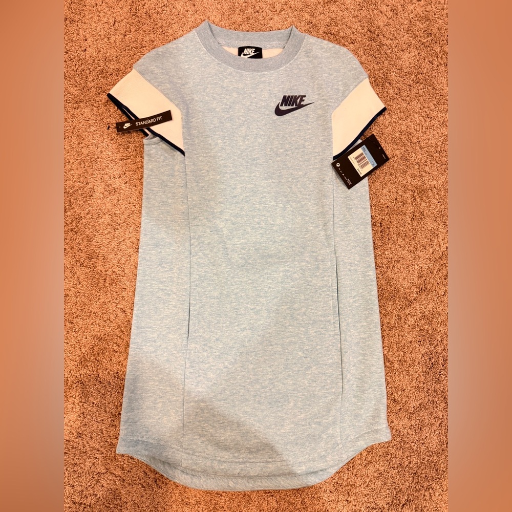 Nike Girls Youth Soft Fleece T-Shirt Dress Light Blue Heather Size M